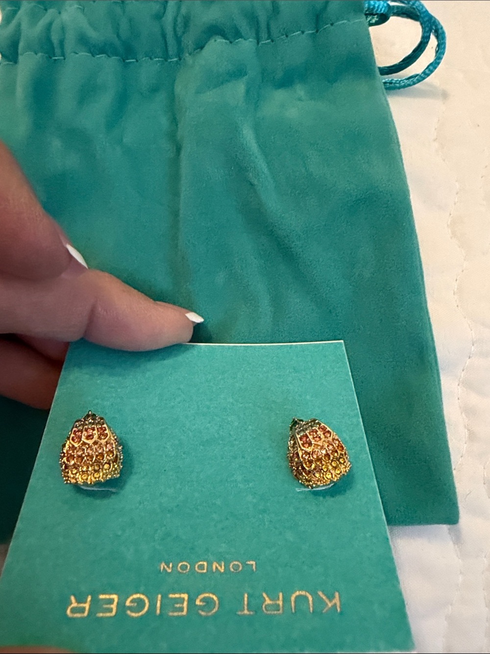 Kurt Geiger Gold Tone Teardrop Stud Earrings with Multicolor Crystals - Picture 5 of 5